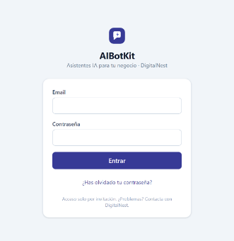Pantalla de acceso de AIBotKit con el aviso «Acceso solo por invitación».